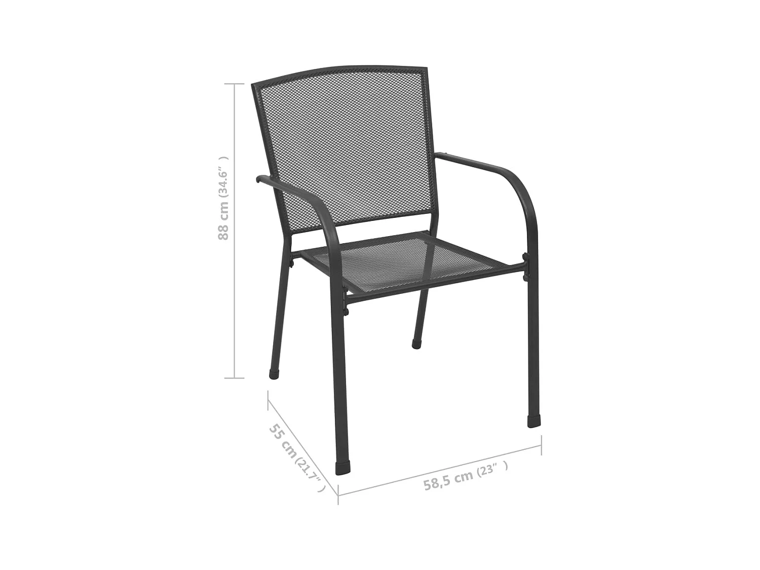 Set di 4 sedie da esterno in rete, colore antracite e acciaio