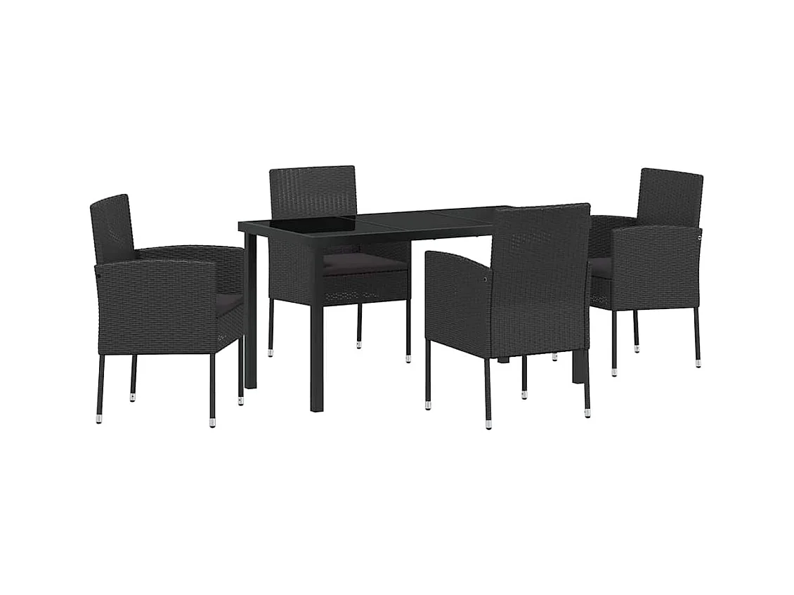 Set da pranzo da giardino 5 pezzi con cuscini in polyrattan nero
