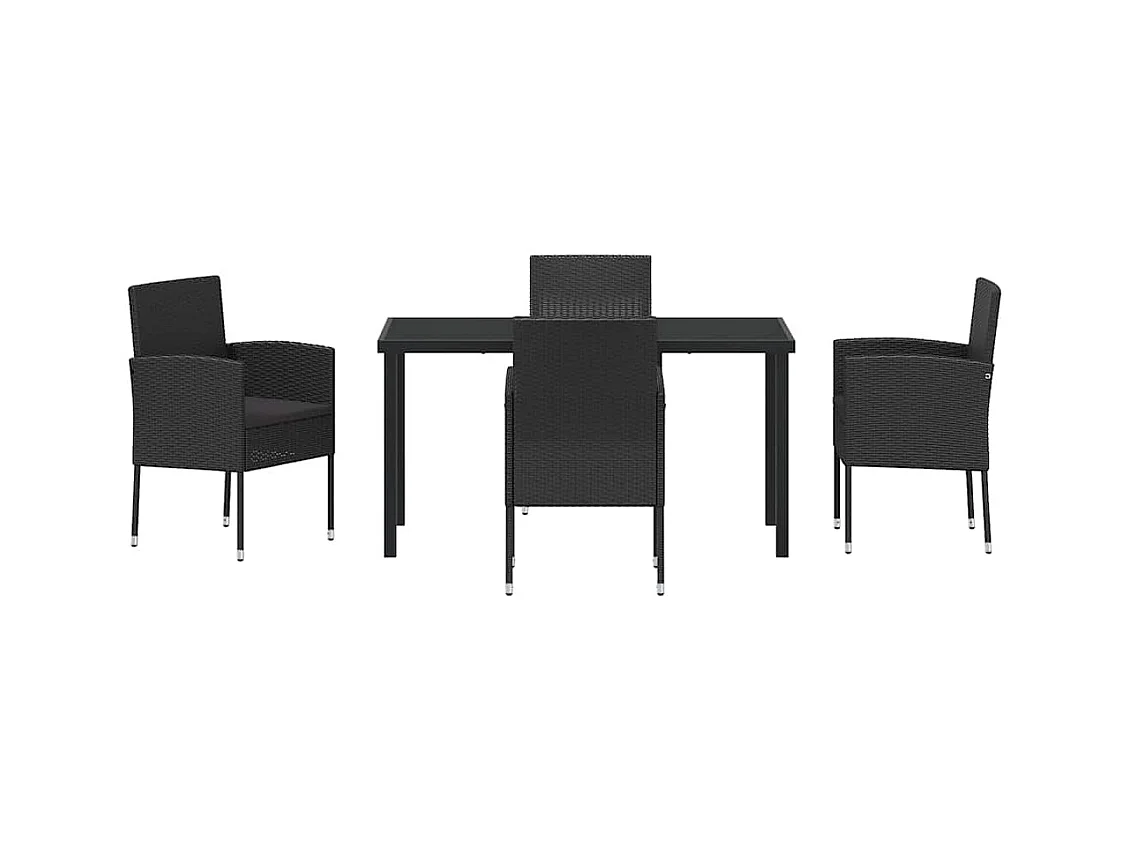 Set da pranzo da giardino 5 pezzi con cuscini in polyrattan nero