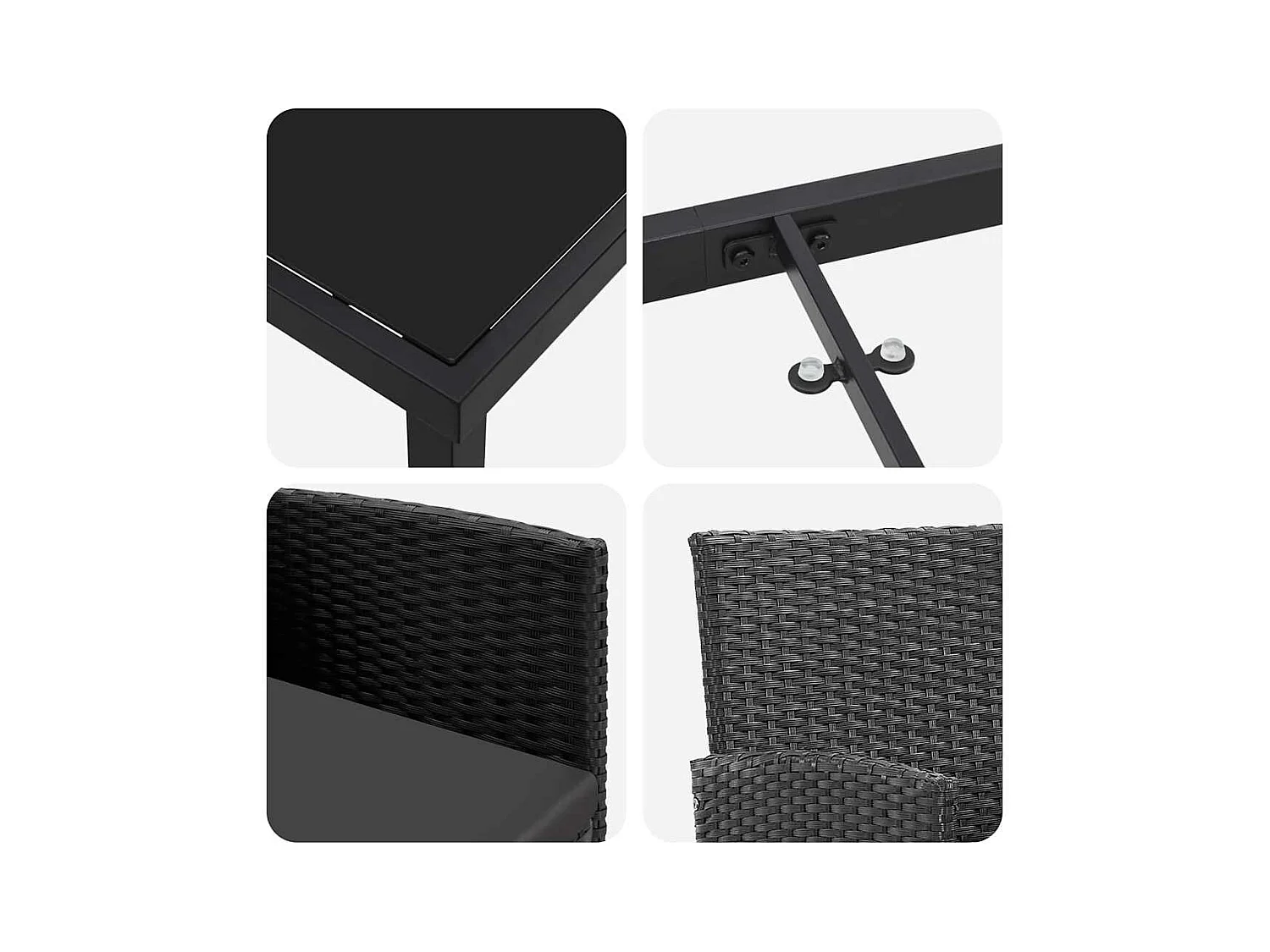 Set da pranzo da giardino 5 pezzi con cuscini in polyrattan nero