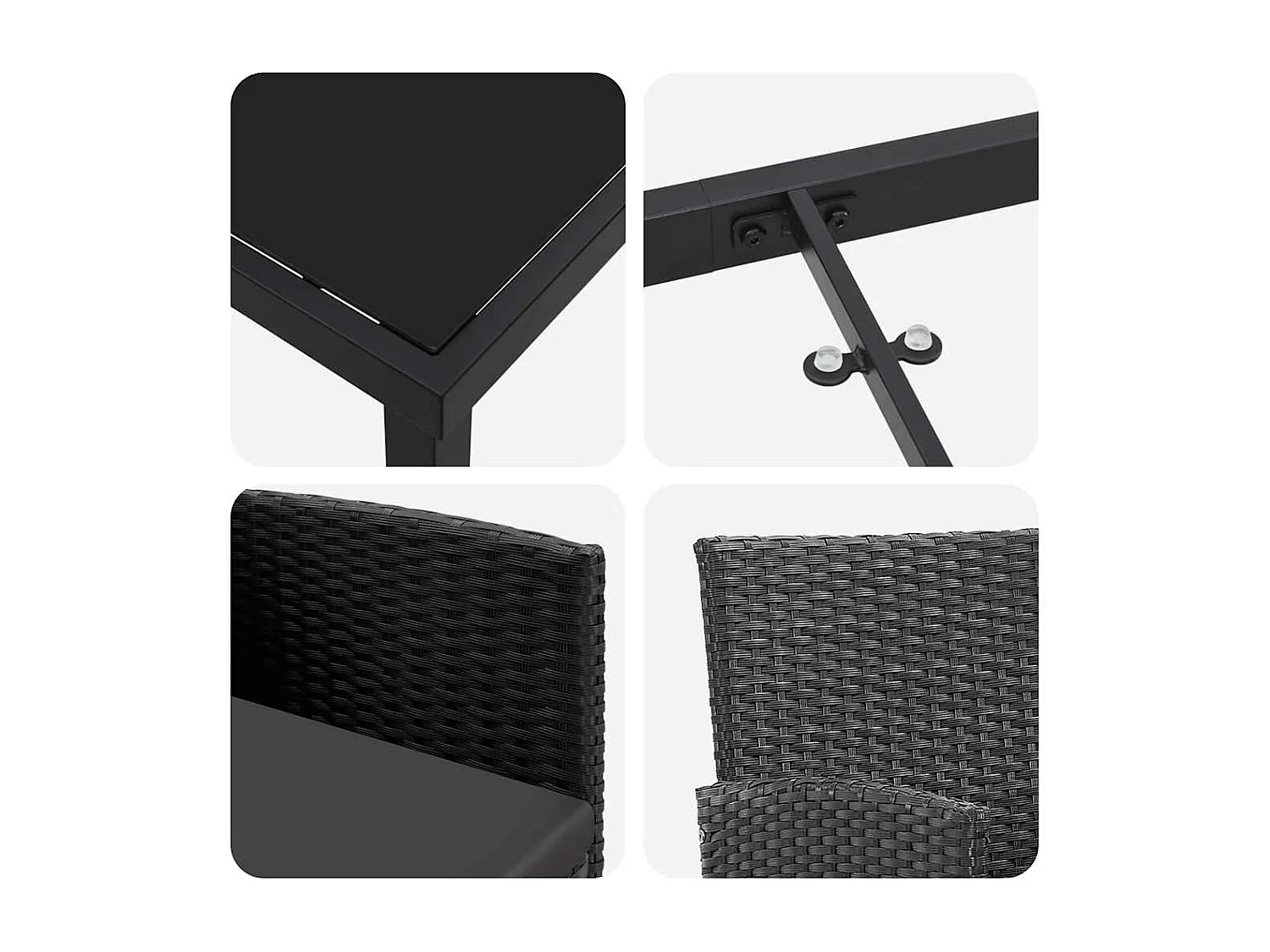 Set da pranzo da giardino 5 pezzi con cuscini in polyrattan nero