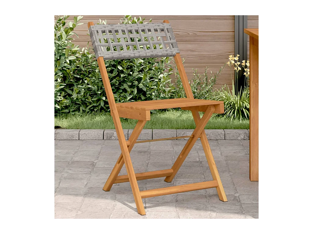 Set van 2 bistrostoelen in grijs, massief acaciahout en rotan