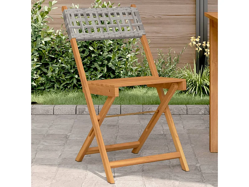 Set di 2 sedie da bistrot in legno massello di acacia e rattan grigio