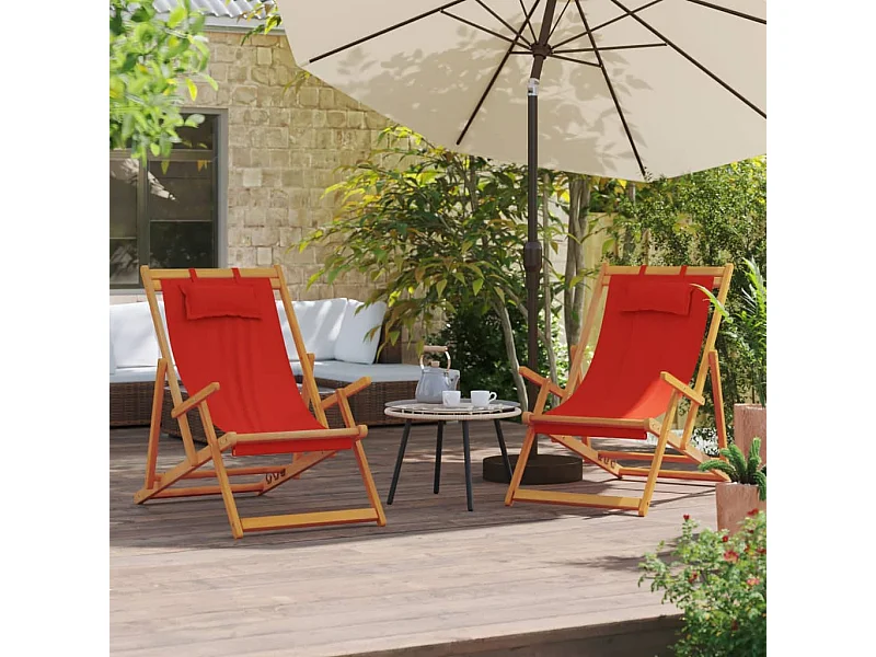 Chaises de plage pliables lot de 2 rouge tissu