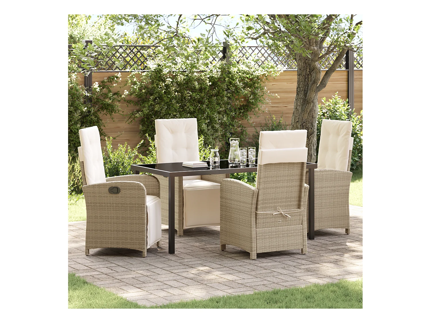 Ensemble de salle à manger de jardin 5 pièces avec coussins en rotin synthétique beige
