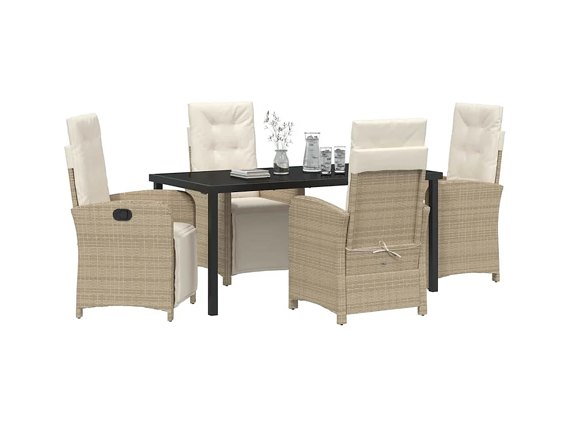 Ensemble de salle à manger de jardin 5 pièces avec coussins en rotin synthétique beige