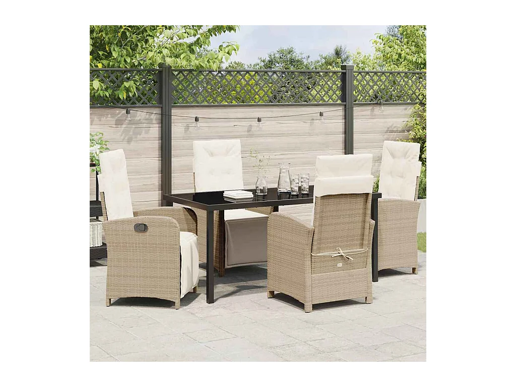 Ensemble de salle à manger de jardin 5 pièces avec coussins en rotin synthétique beige