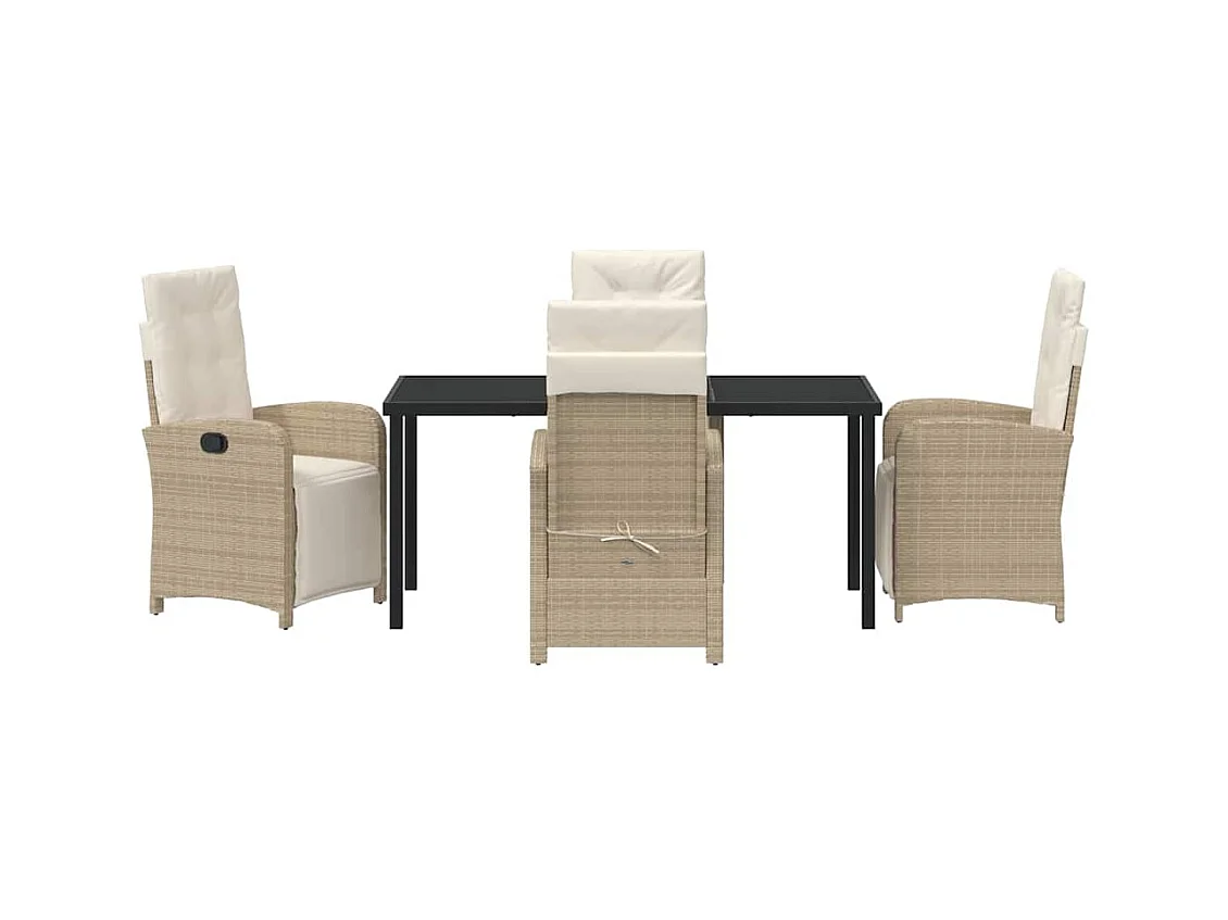 Ensemble de salle à manger de jardin 5 pièces avec coussins en rotin synthétique beige