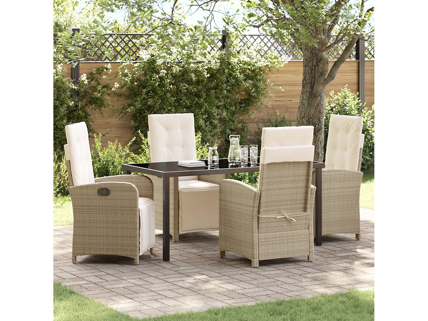 5-delige tuinset met beige synthetische rotan kussens