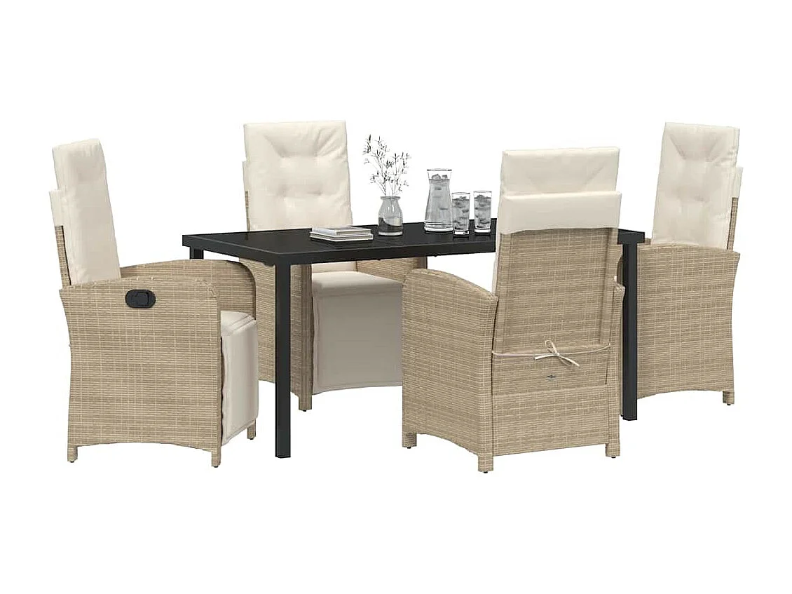 5-delige tuinset met beige synthetische rotan kussens