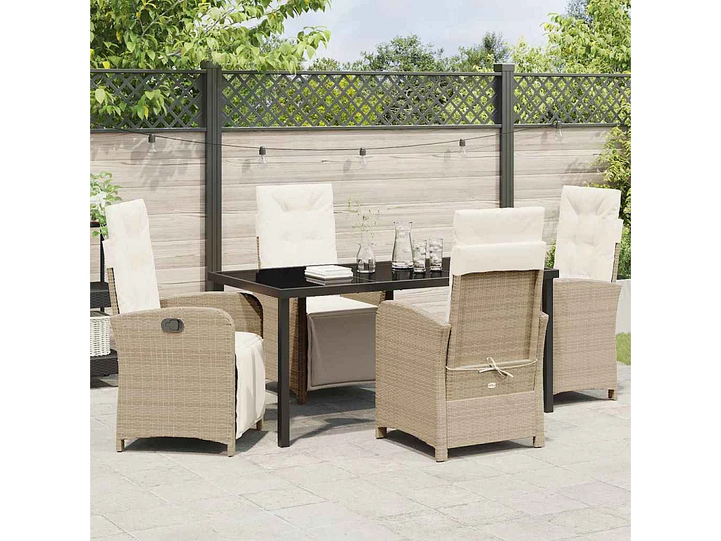 5-delige tuinset met beige synthetische rotan kussens