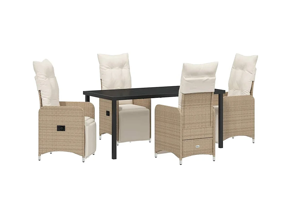 5-teiliges Garten-Ess-Set mit Kissen, Beige, Poly Rattan