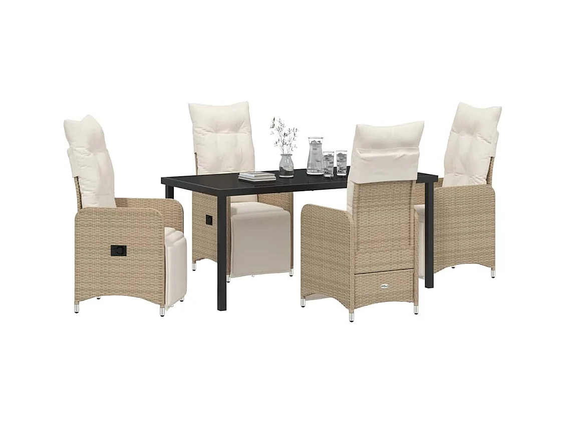 5-teiliges Garten-Ess-Set mit Kissen, Beige, Poly Rattan