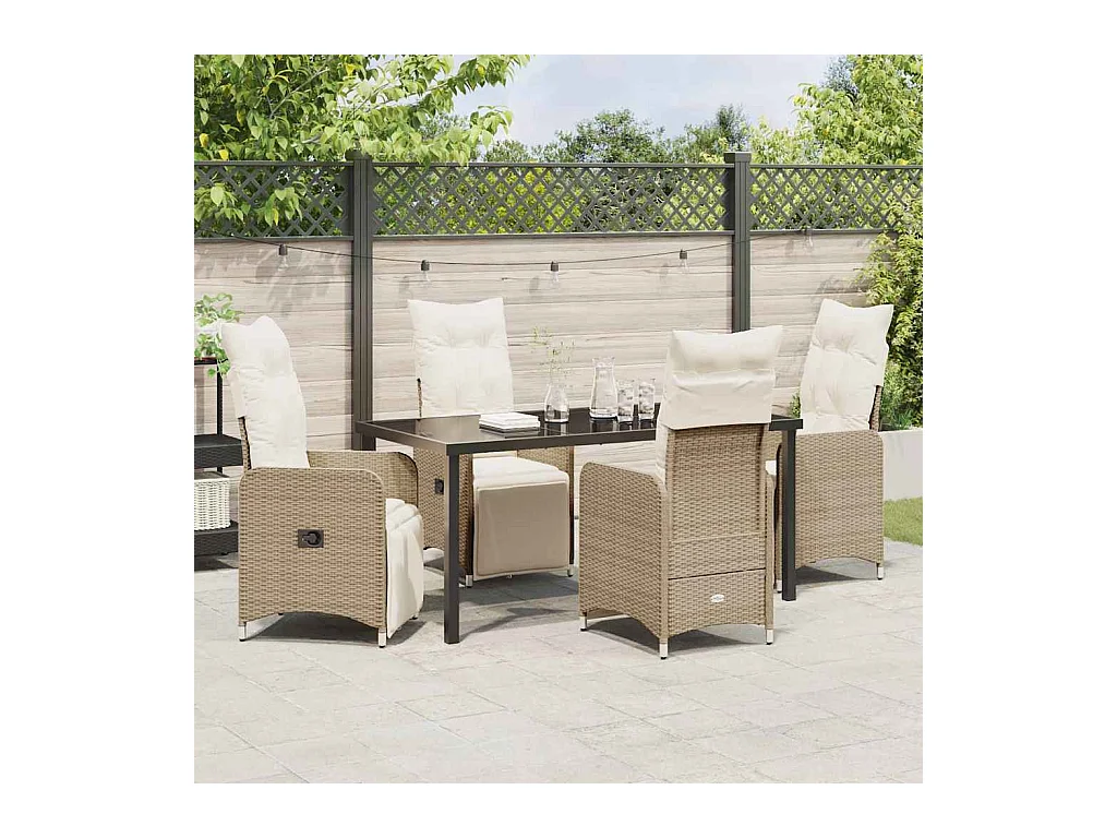 5-teiliges Garten-Ess-Set mit Kissen, Beige, Poly Rattan