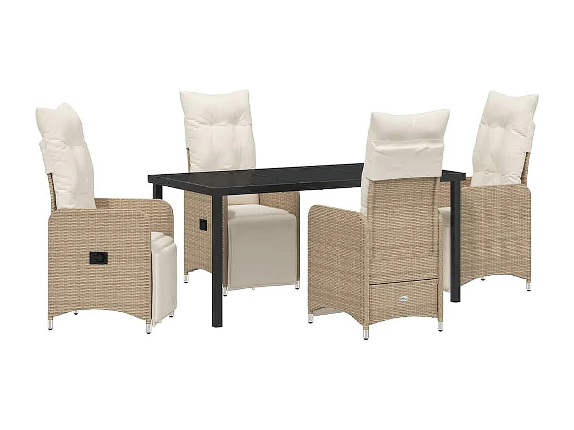 Set de repas de jardin 5 pièces avec coussins Beige Poly Rattan