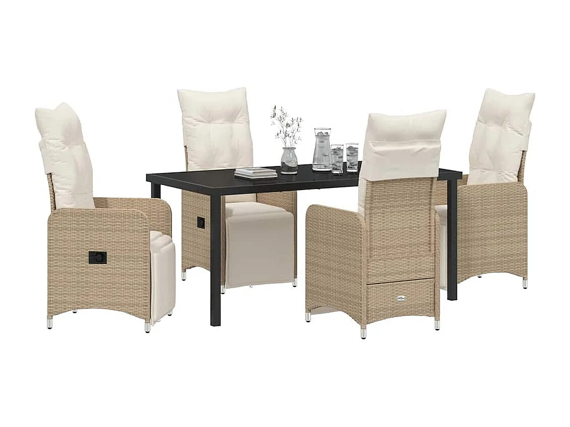 Set de repas de jardin 5 pièces avec coussins Beige Poly Rattan