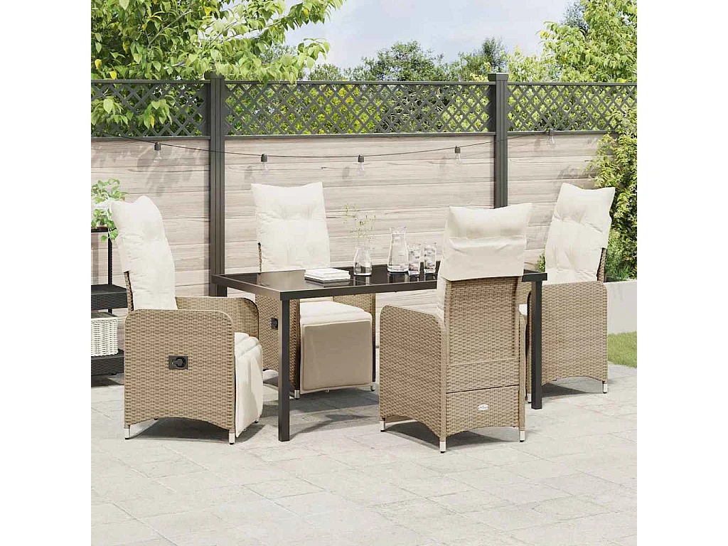 Set de repas de jardin 5 pièces avec coussins Beige Poly Rattan