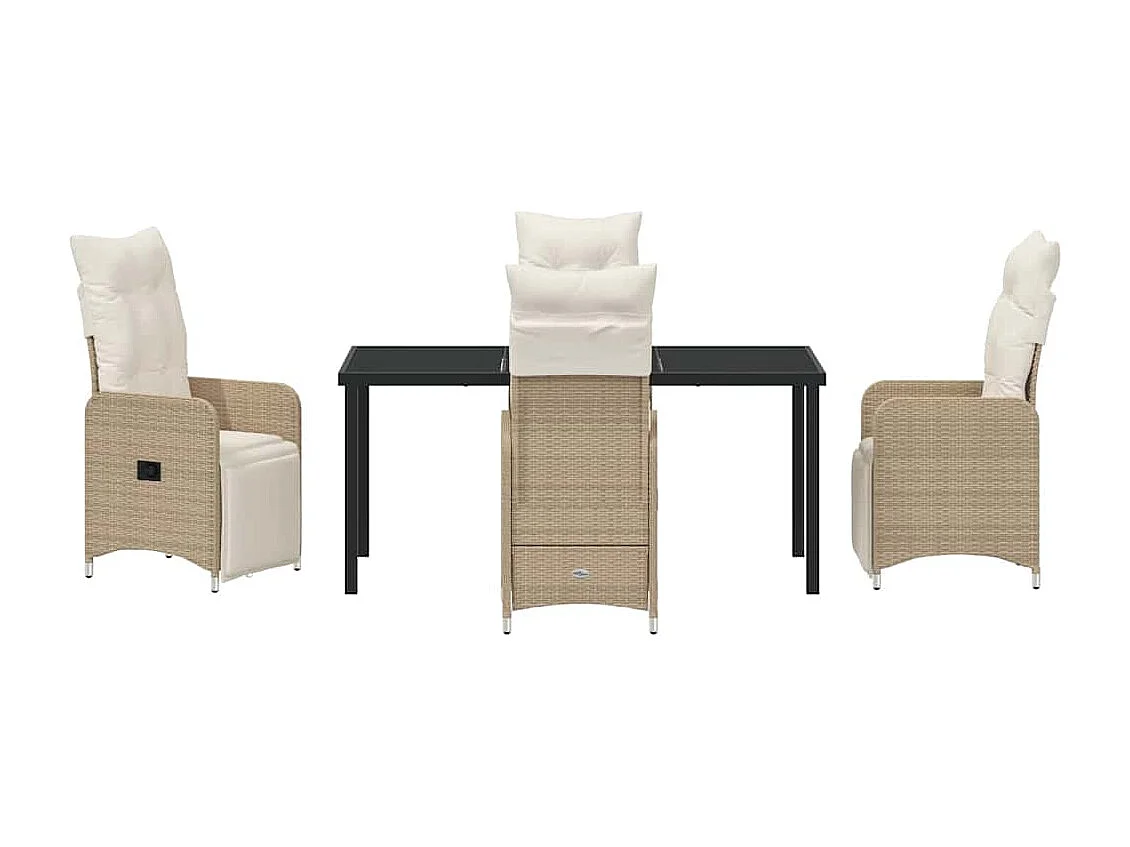 Set de repas de jardin 5 pièces avec coussins Beige Poly Rattan