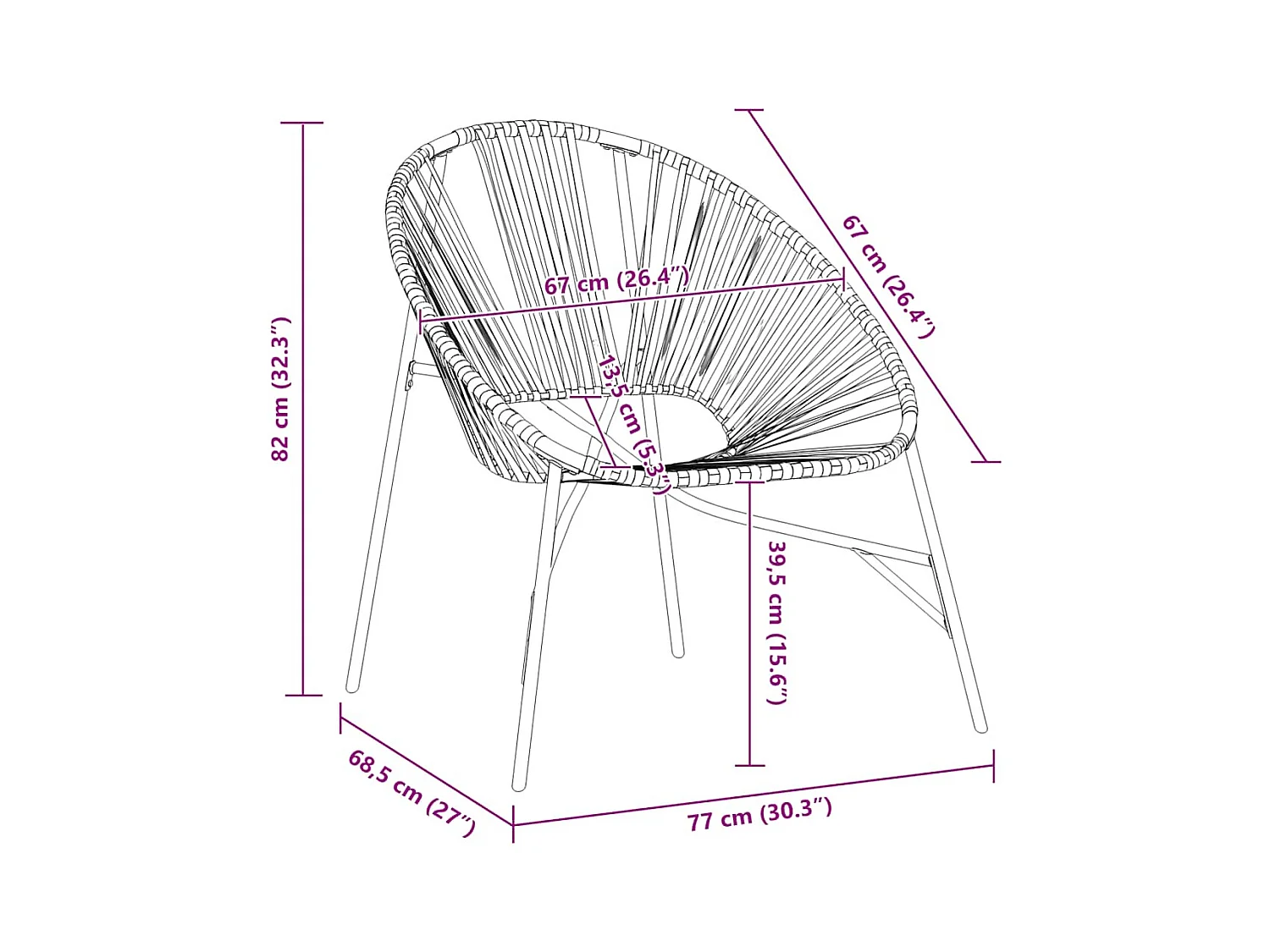 Chaise œuf de jardin noir et blanc résine tressée