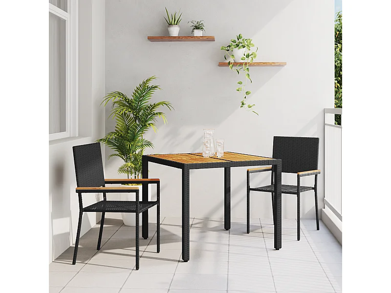 Set da pranzo da giardino in polyrattan, 3 pezzi, nero