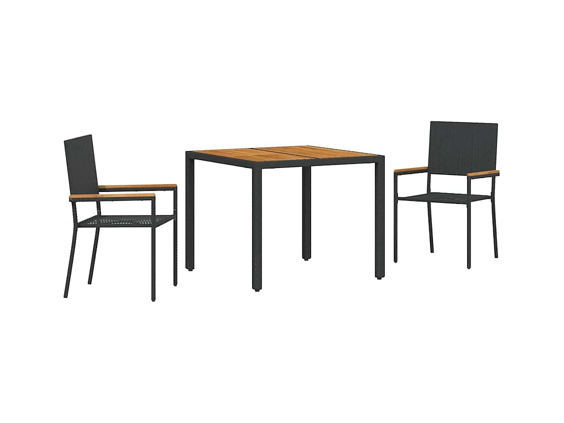 Set da pranzo da giardino in polyrattan, 3 pezzi, nero