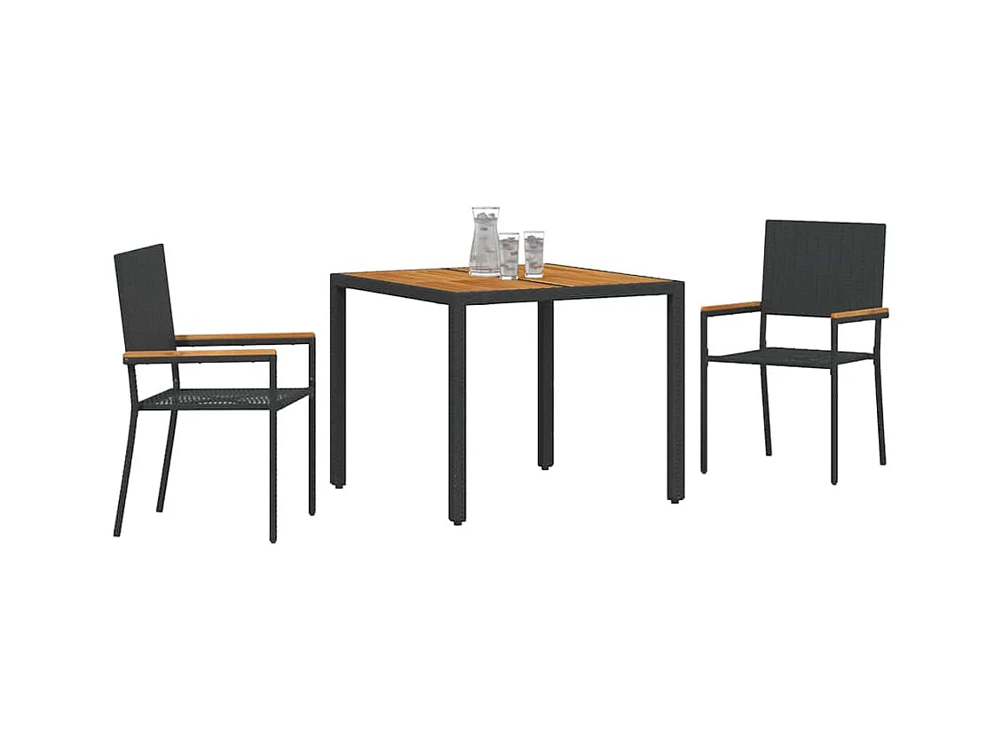 Set da pranzo da giardino in polyrattan, 3 pezzi, nero
