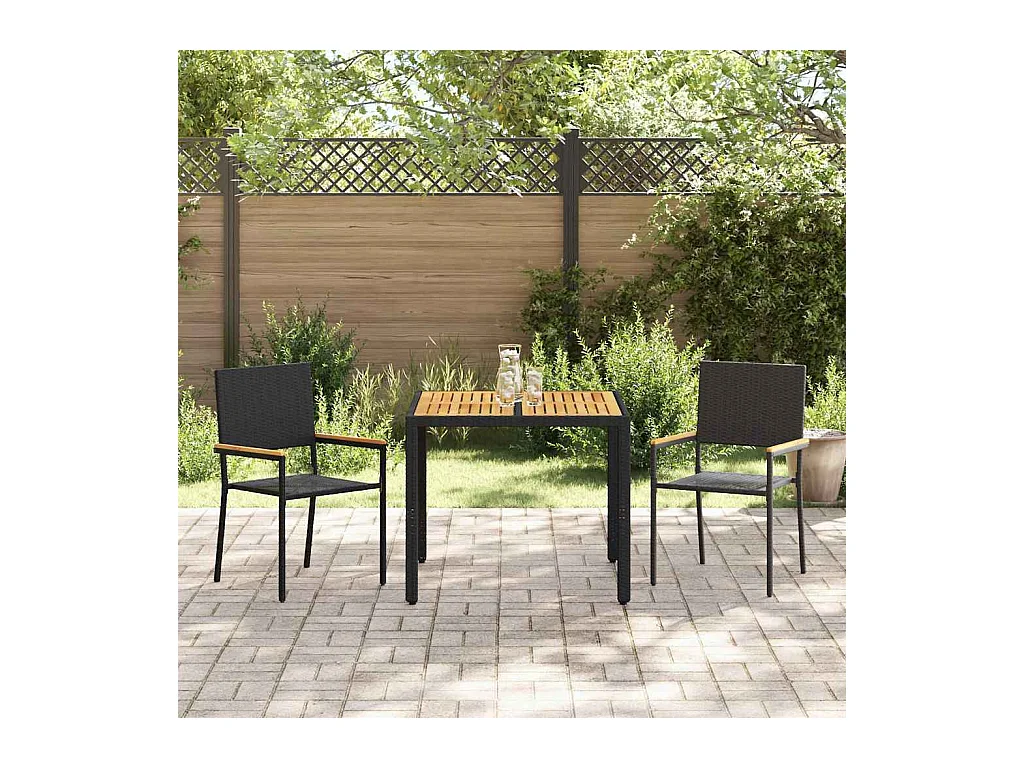 Set da pranzo da giardino in polyrattan, 3 pezzi, nero