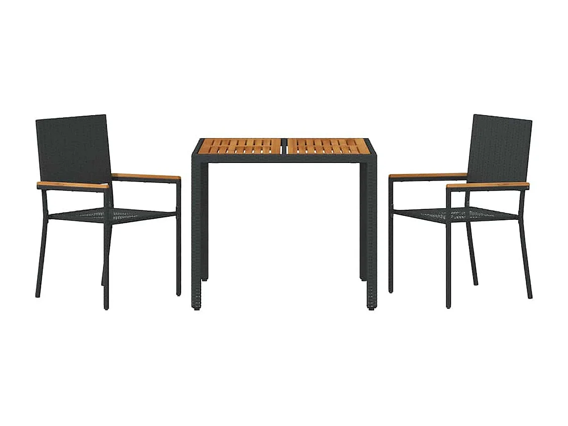 Set da pranzo da giardino in polyrattan, 3 pezzi, nero