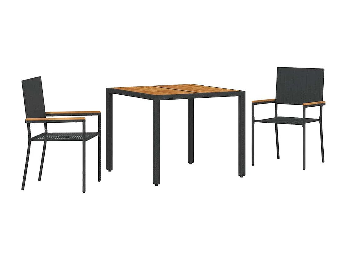 Set da pranzo da giardino in polyrattan, 3 pezzi, nero