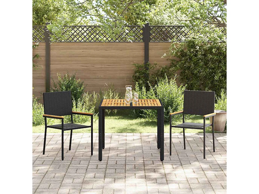 Set da pranzo da giardino in polyrattan, 3 pezzi, nero