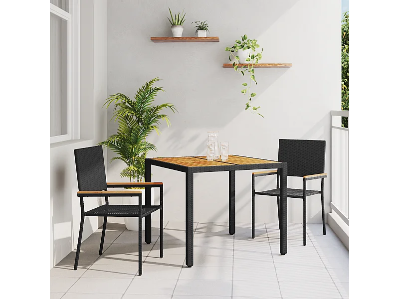 Set da pranzo da giardino in polyrattan, 3 pezzi, nero