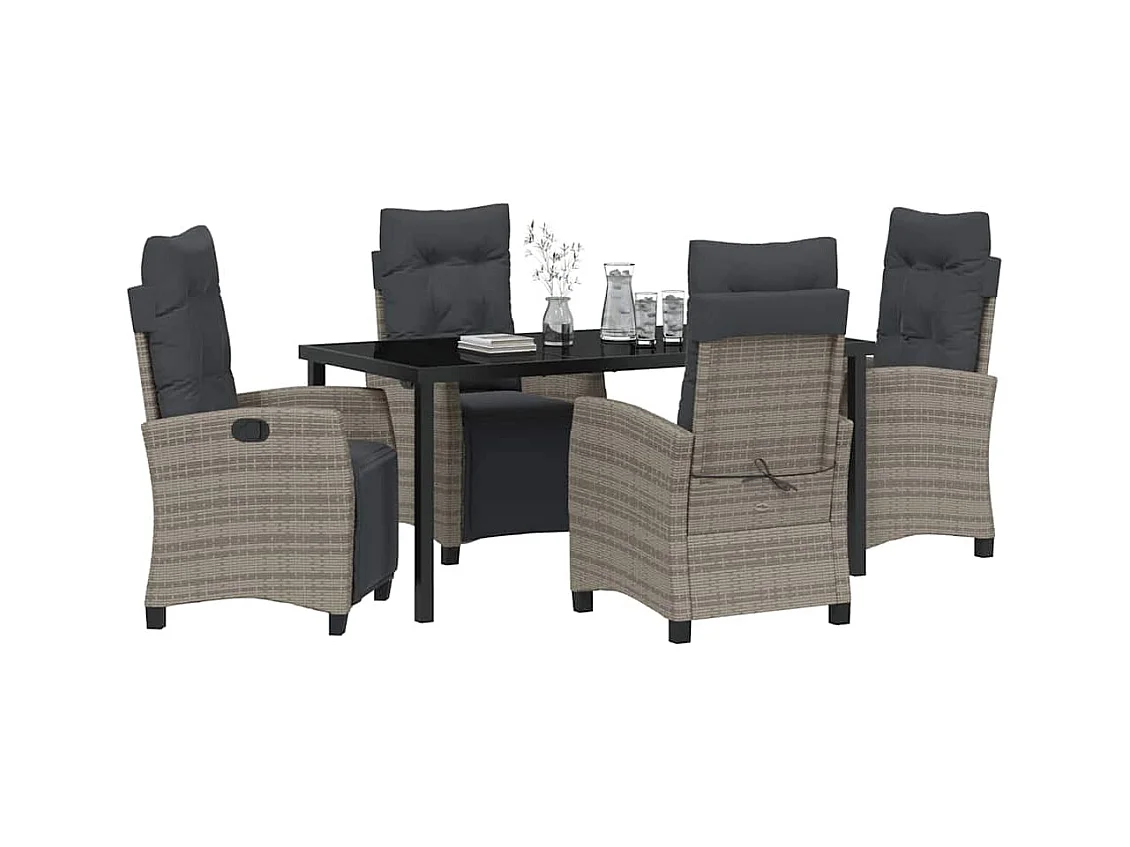 Set da pranzo da giardino in polyrattan grigio da 5 pezzi