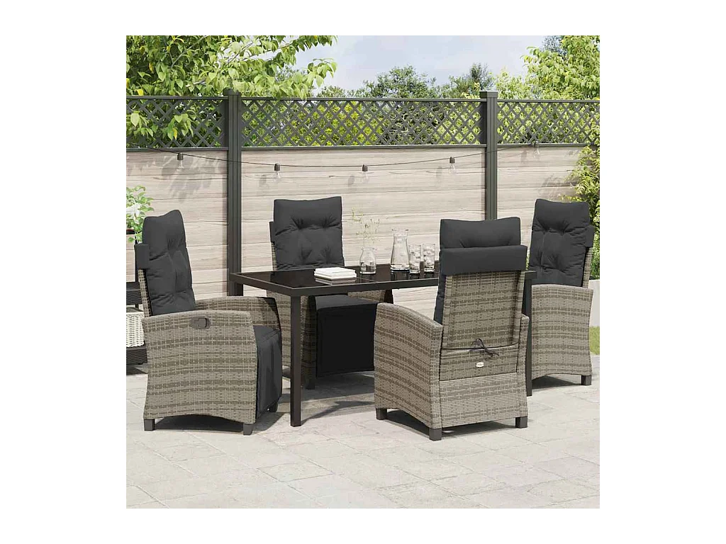 Set da pranzo da giardino in polyrattan grigio da 5 pezzi