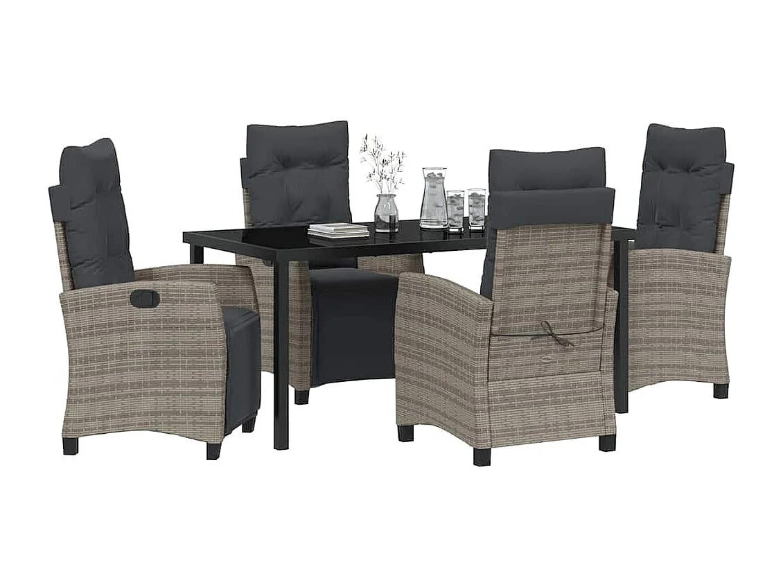 Ensemble de salle à manger de jardin de 5 pièces en rotin poly gris