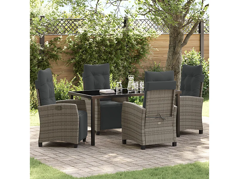 Set da pranzo da giardino in polyrattan grigio da 5 pezzi
