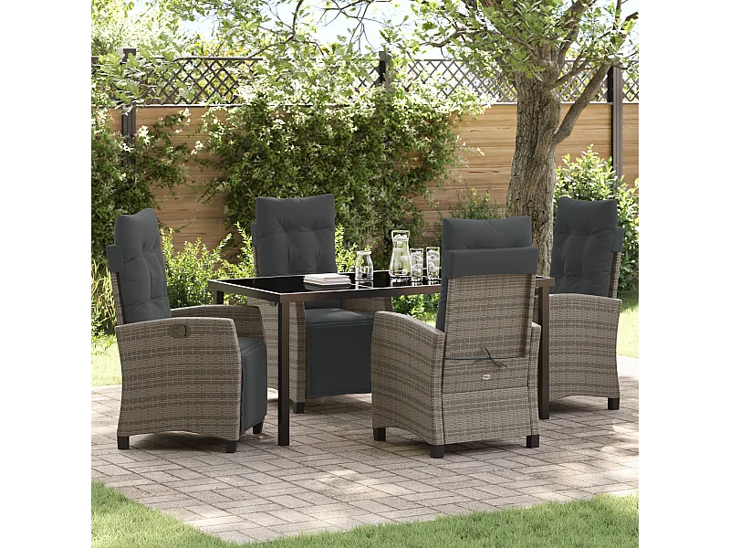Set da pranzo da giardino in polyrattan grigio da 5 pezzi