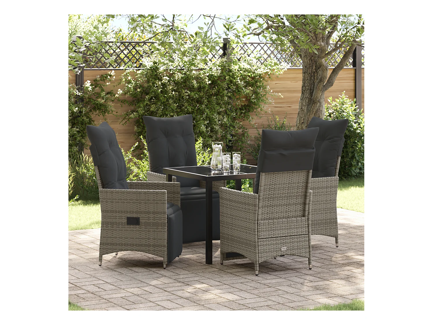 Set da pranzo da giardino 5 pezzi con cuscini in polyrattan grigio
