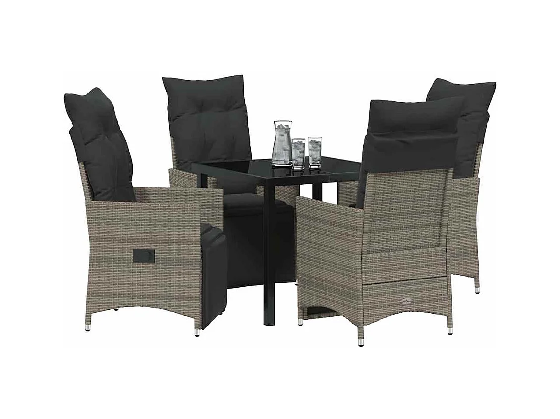 Set da pranzo da giardino 5 pezzi con cuscini in polyrattan grigio