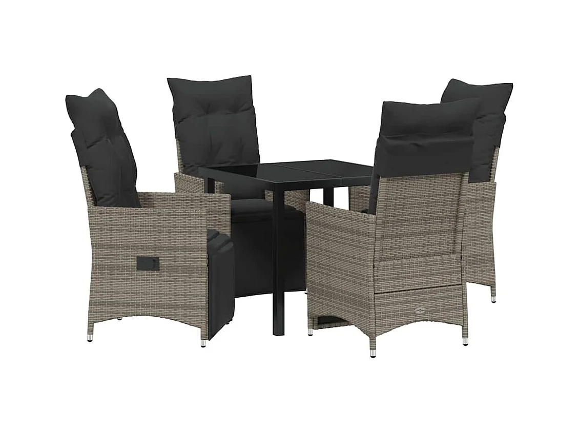 Ensemble de salle à manger de jardin 5 pièces avec coussins Gris Poly Rattan