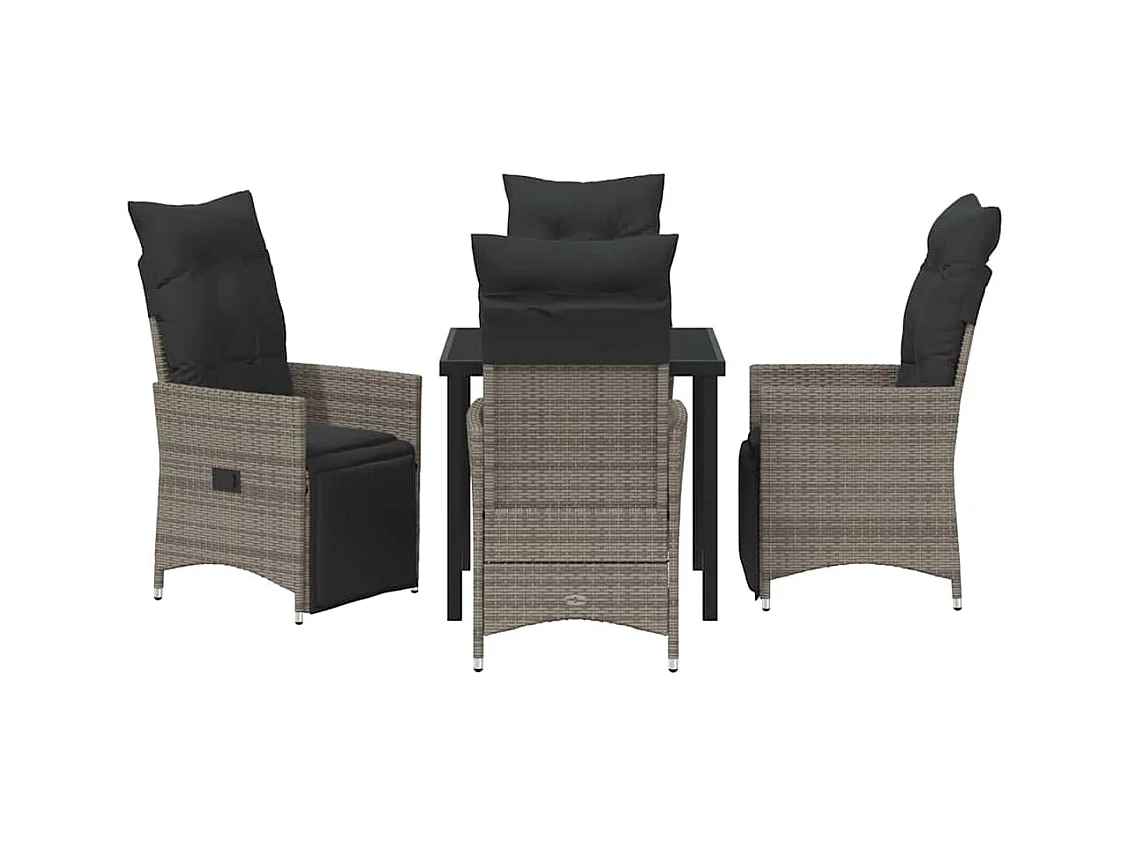 Ensemble de salle à manger de jardin 5 pièces avec coussins Gris Poly Rattan