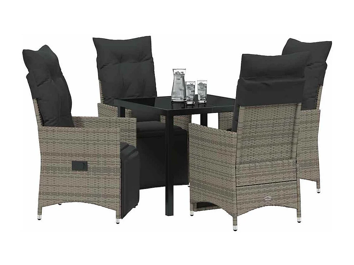 Set da pranzo da giardino 5 pezzi con cuscini in polyrattan grigio