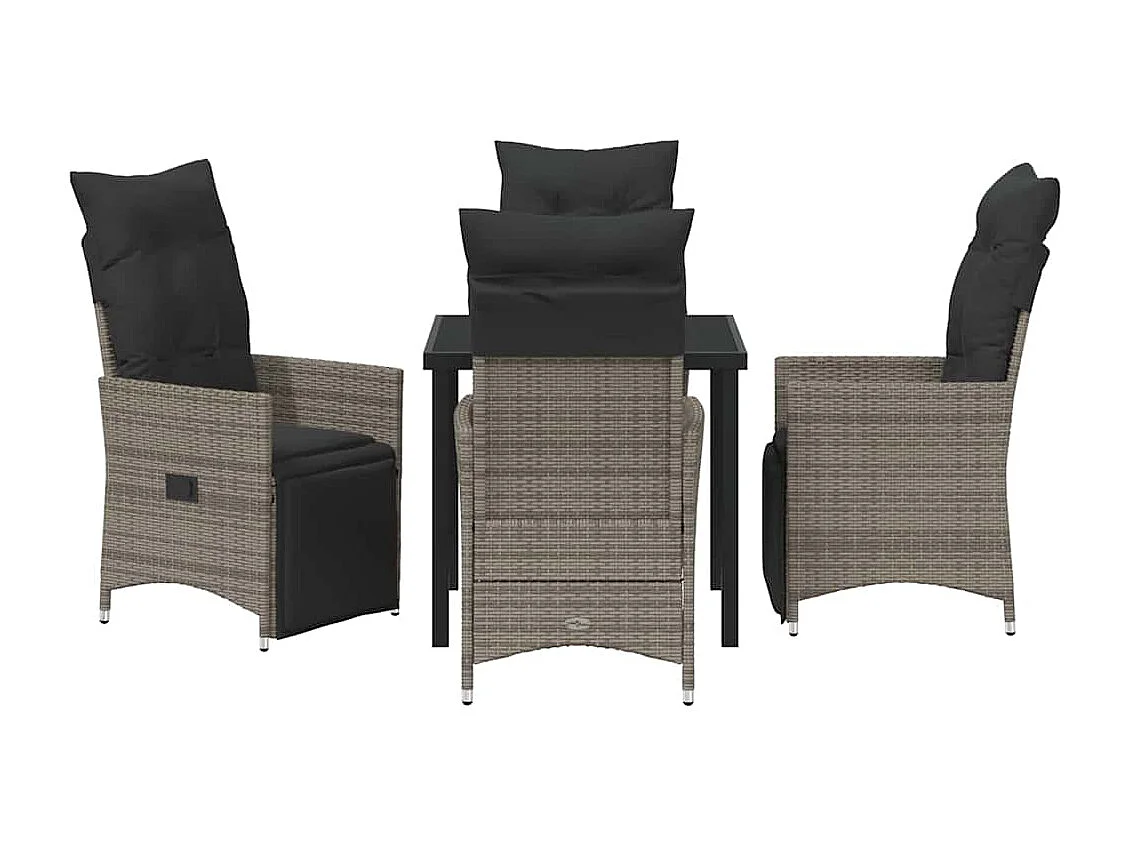 Set da pranzo da giardino 5 pezzi con cuscini in polyrattan grigio