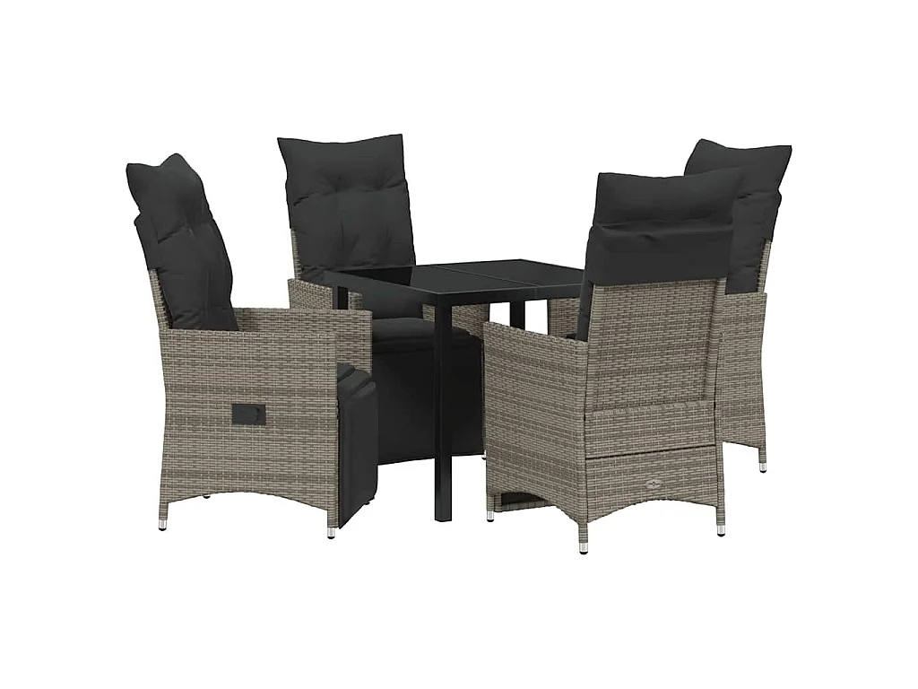 Ensemble de salle à manger de jardin 5 pièces avec coussins Gris Poly Rattan