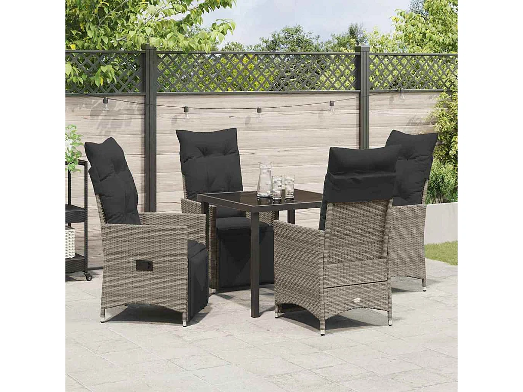 Ensemble de salle à manger de jardin 5 pièces avec coussins Gris Poly Rattan