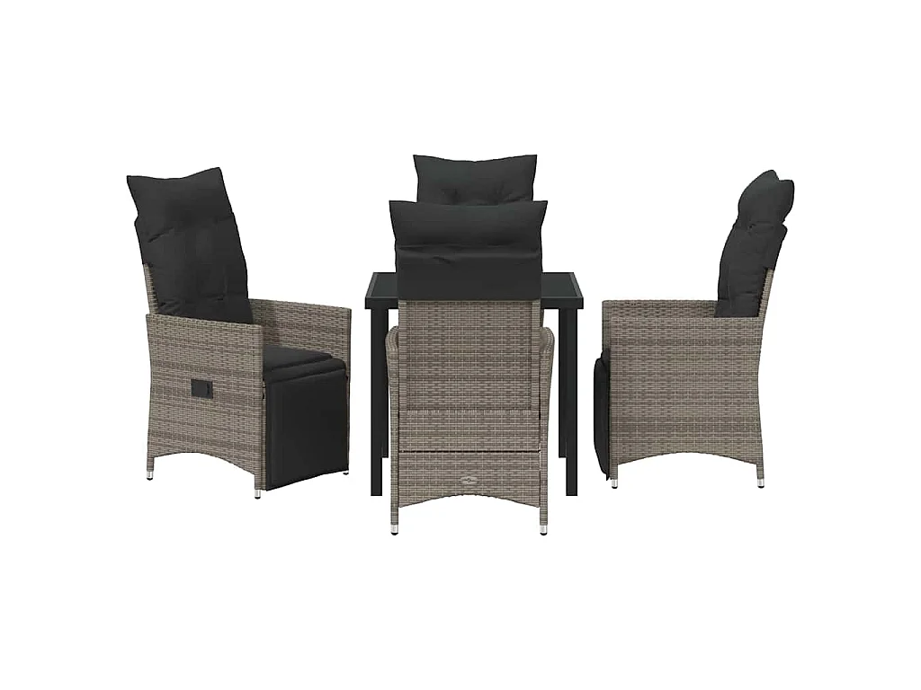 Ensemble de salle à manger de jardin 5 pièces avec coussins Gris Poly Rattan