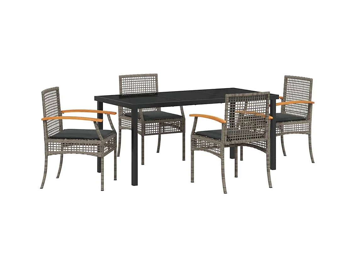 Set da pranzo da giardino 5 pezzi con cuscini in rattan sintetico grigio