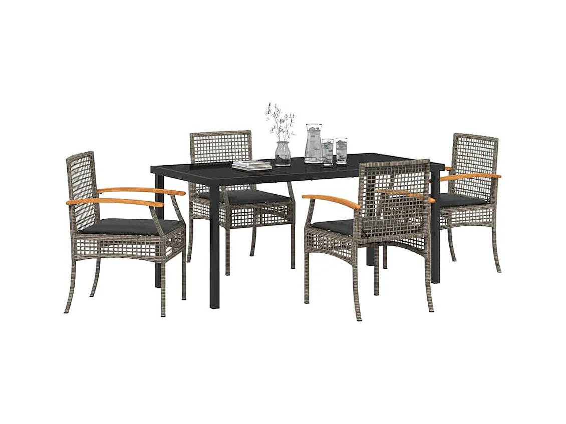 Set da pranzo da giardino 5 pezzi con cuscini in rattan sintetico grigio