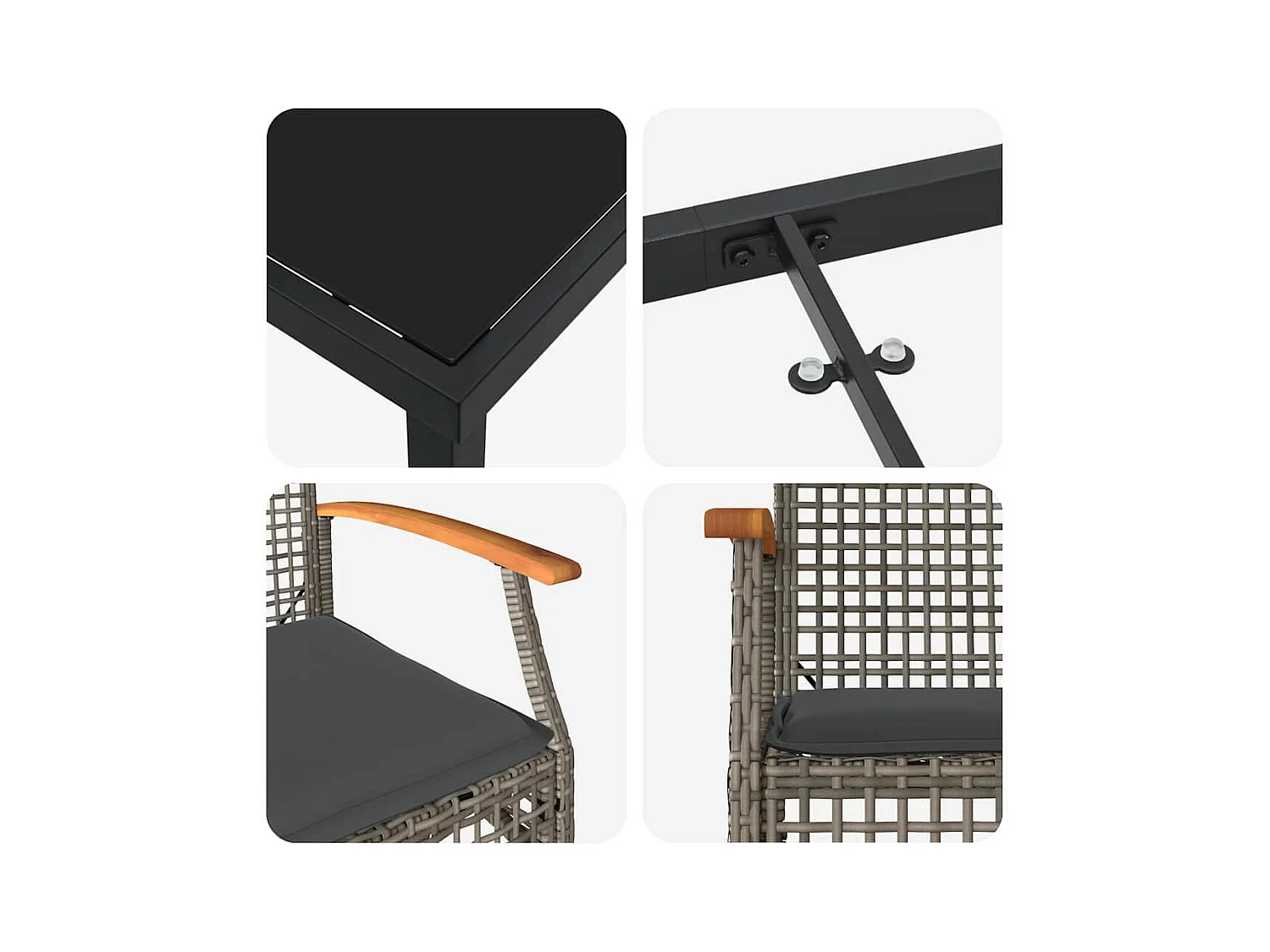 Set da pranzo da giardino 5 pezzi con cuscini in rattan sintetico grigio