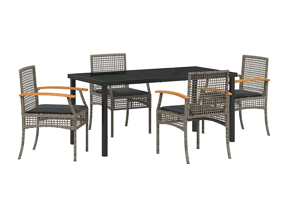 Ensemble de salle à manger de jardin 5 pièces avec coussins en rotin synthétique gris