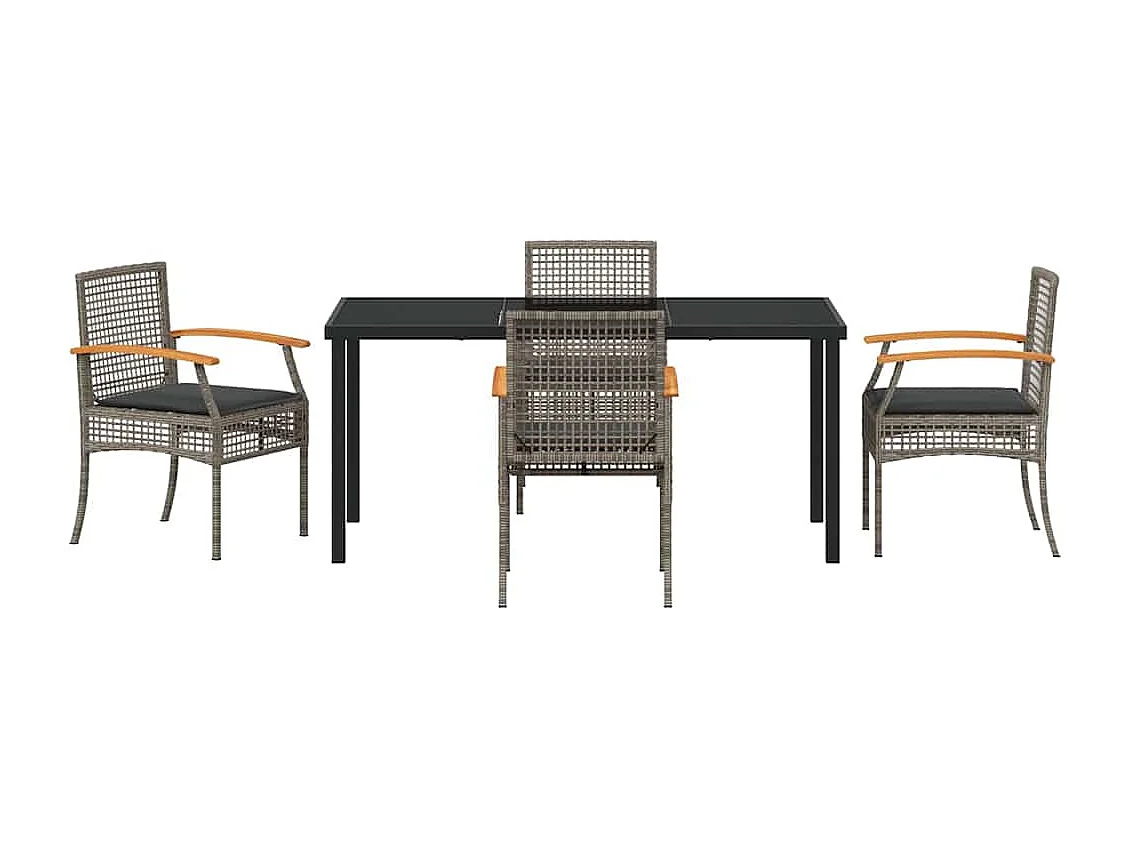 Ensemble de salle à manger de jardin 5 pièces avec coussins en rotin synthétique gris